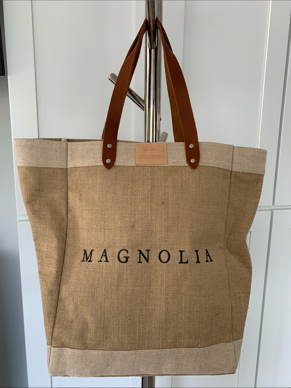 Apolis Global Citizen Natural Jute Tote with Brown Leather Handles